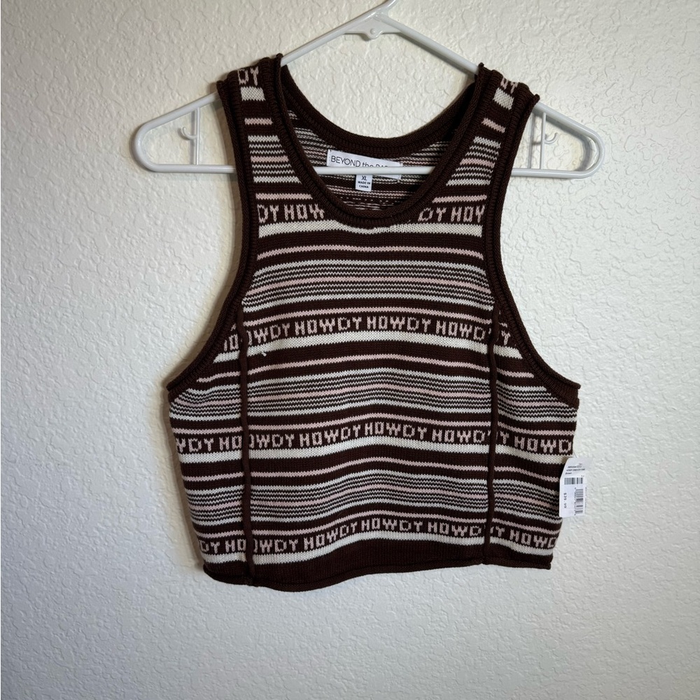 BEYOND THE RADAR WOMEN'S HOWDY STRIPE KNIT SWEATER CROPPED TANK TOP boot barn - Picture 5 of 11